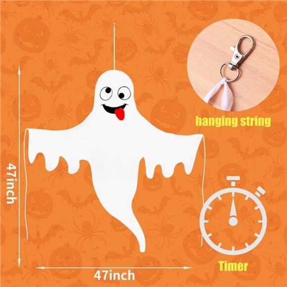 2 Pcs Halloween Porch Decoration Cute Ghost Decoration, with Timer and LED - Picture 2 of 8
